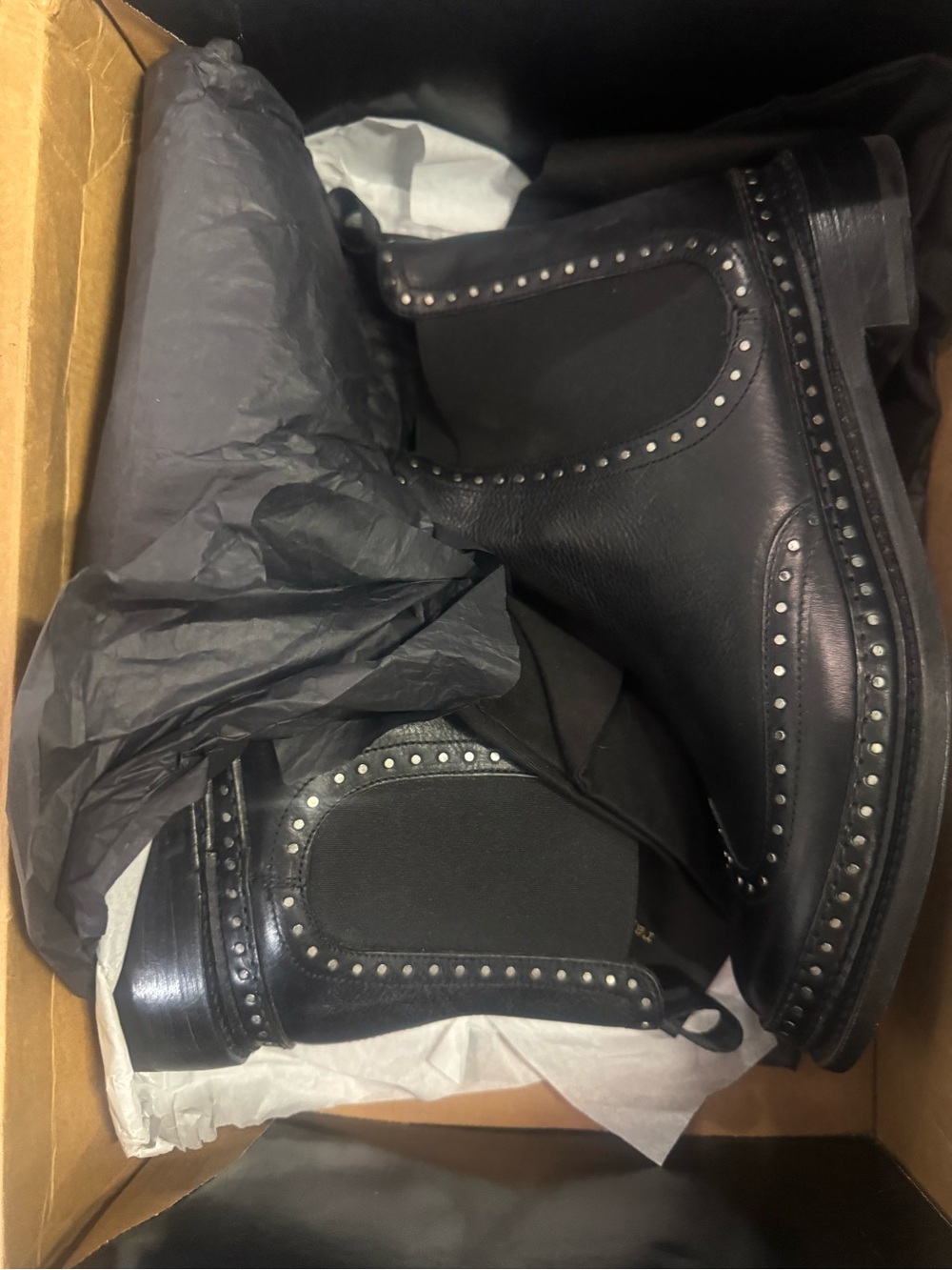 rag & bone Black Leather Studded Chelsea Boots US 8
